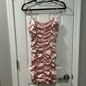 Pink shiny ruched mini dress Urban Outfitters Size small